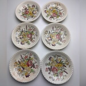 Vintage 50s Johnson Bros England Windsor Ware Garden Bouquet Saucers 6 Saucers